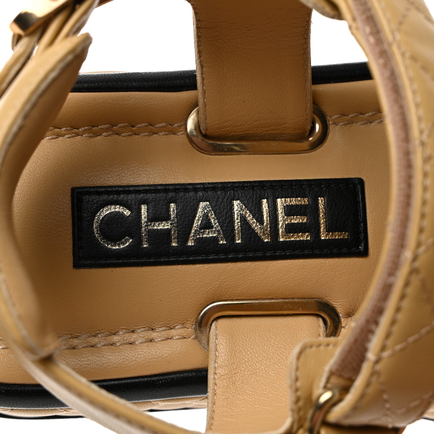 Chanel Lambskin Quilted Platform Sandals 38 Beige Black 6 of 9