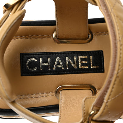 Chanel Lambskin Quilted Platform Sandals 38 Beige Black 6 of 9