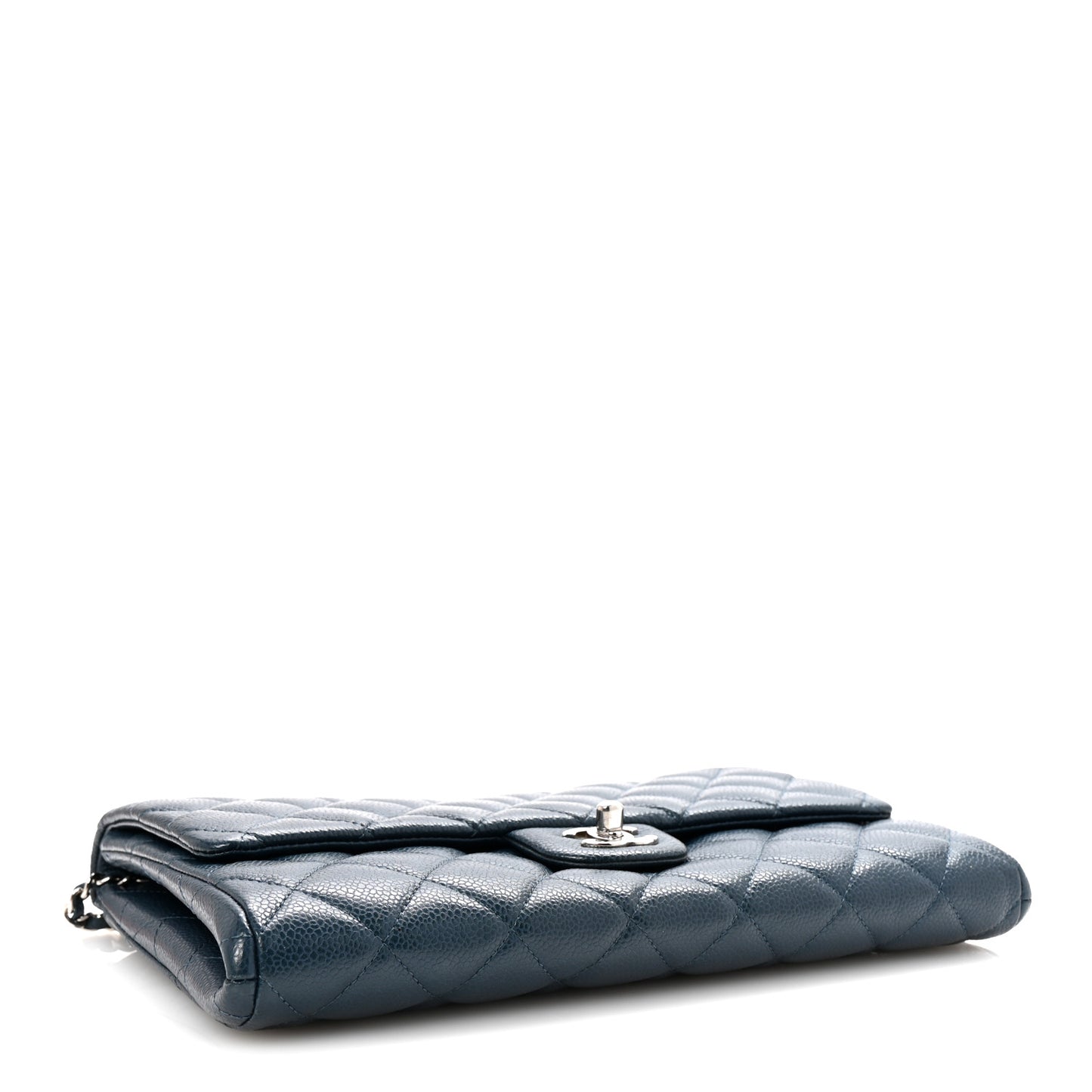 Caviar Quilted Clutch With Chain Flap  Blue