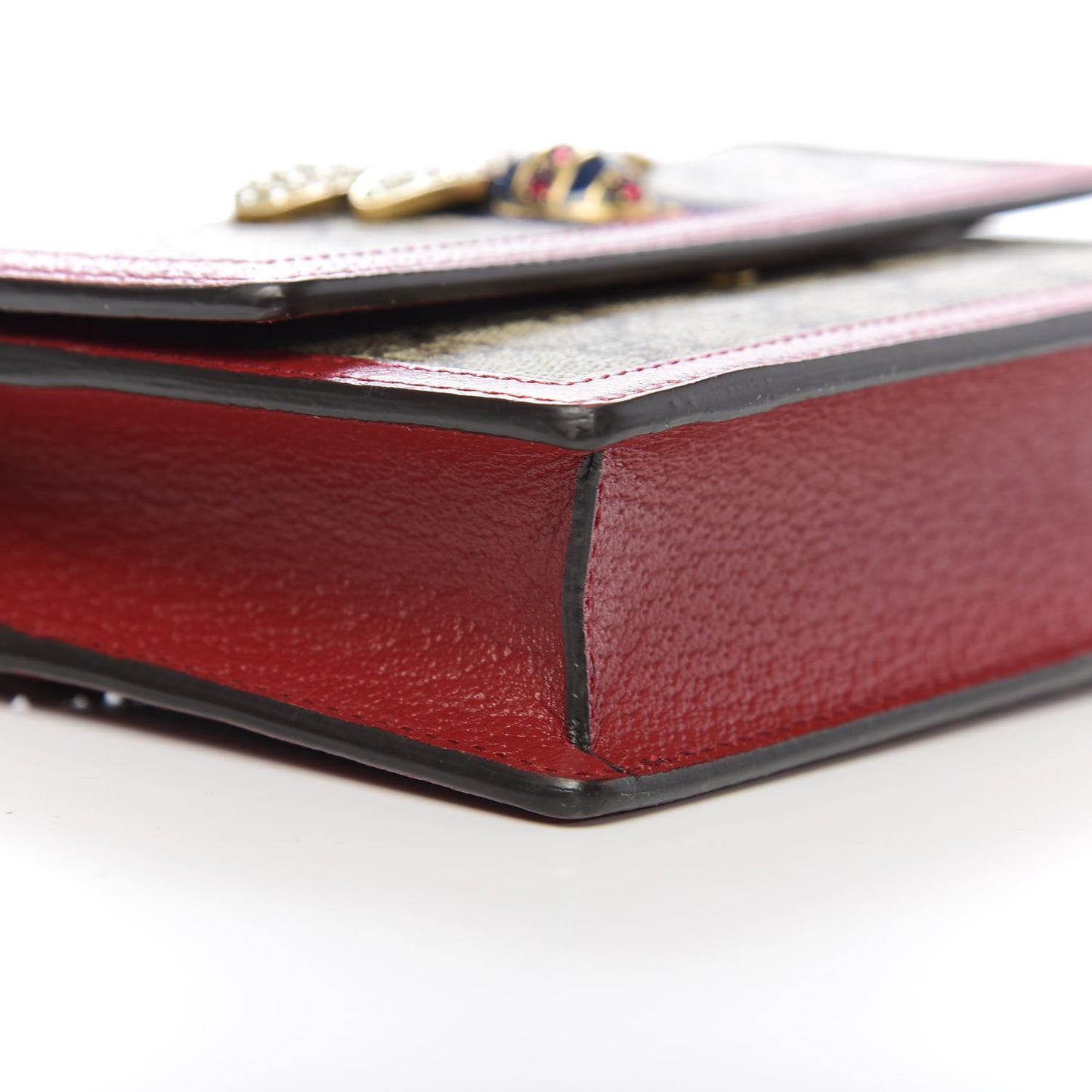GG Supreme Monogram Web Queen Margaret Chain Wallet Red
