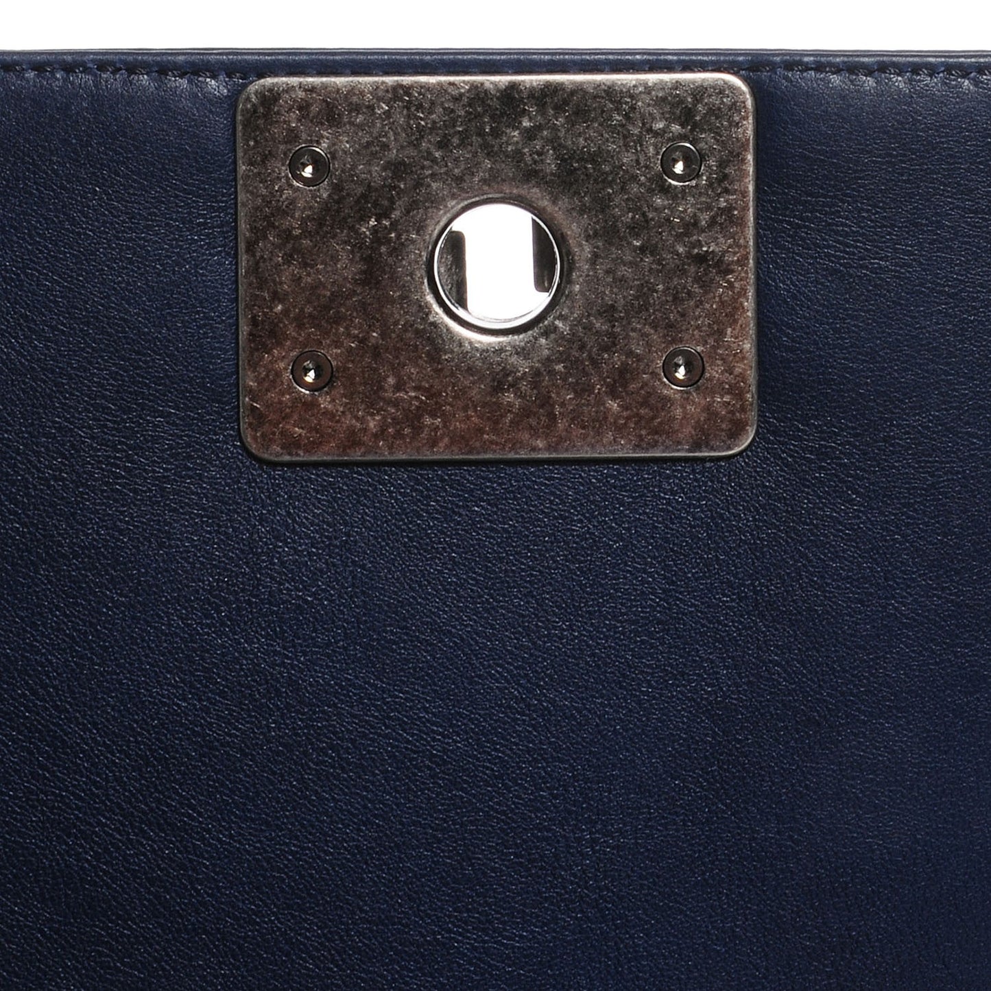 Calfskin Quilted Double Stitch New Medium Boy Flap Navy Blue