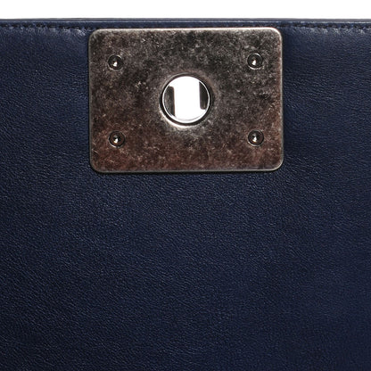 Chanel Calfskin Quilted Double Stitch New Medium Boy Flap Navy Blue 6 of 9