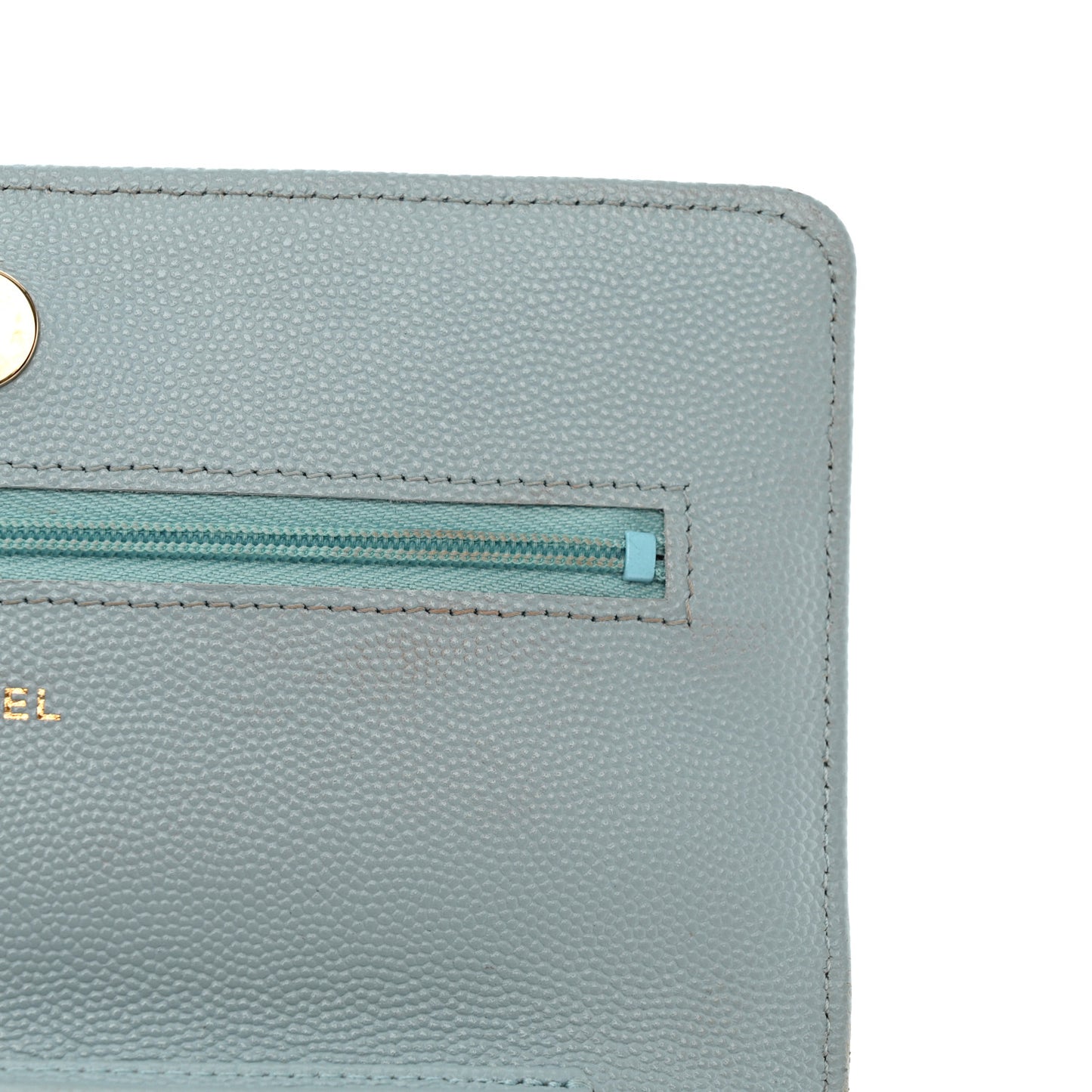 Caviar Quilted Wallet On Chain WOC Light Blue