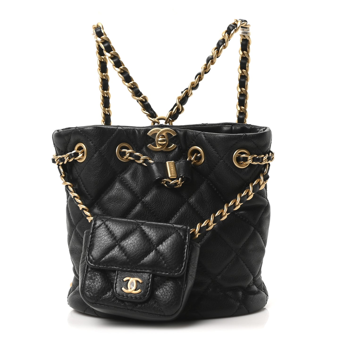 Calfskin Quilted Small CC Chain Bucket Backpack Black
