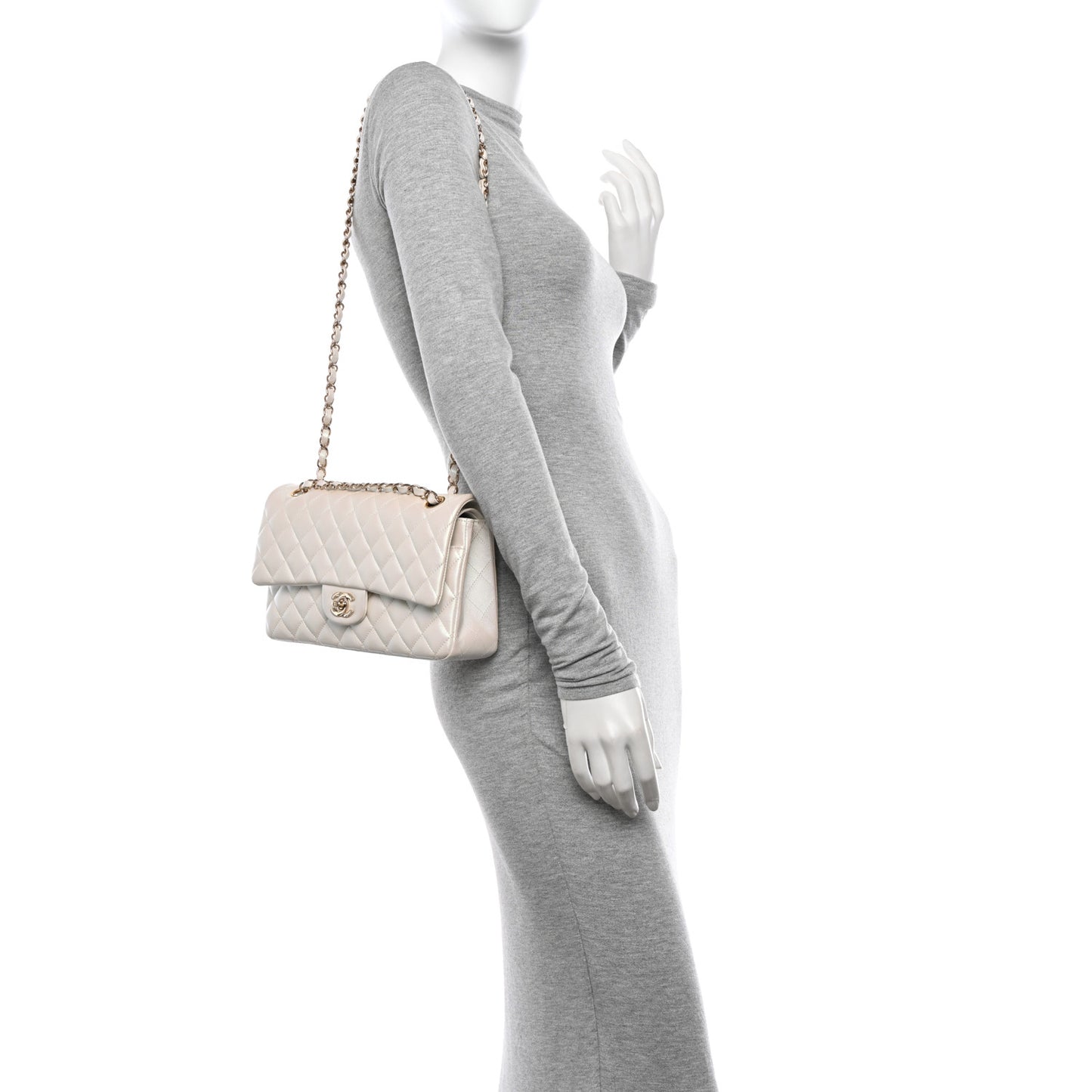 Iridescent Calfskin Quilted Medium Double Flap White