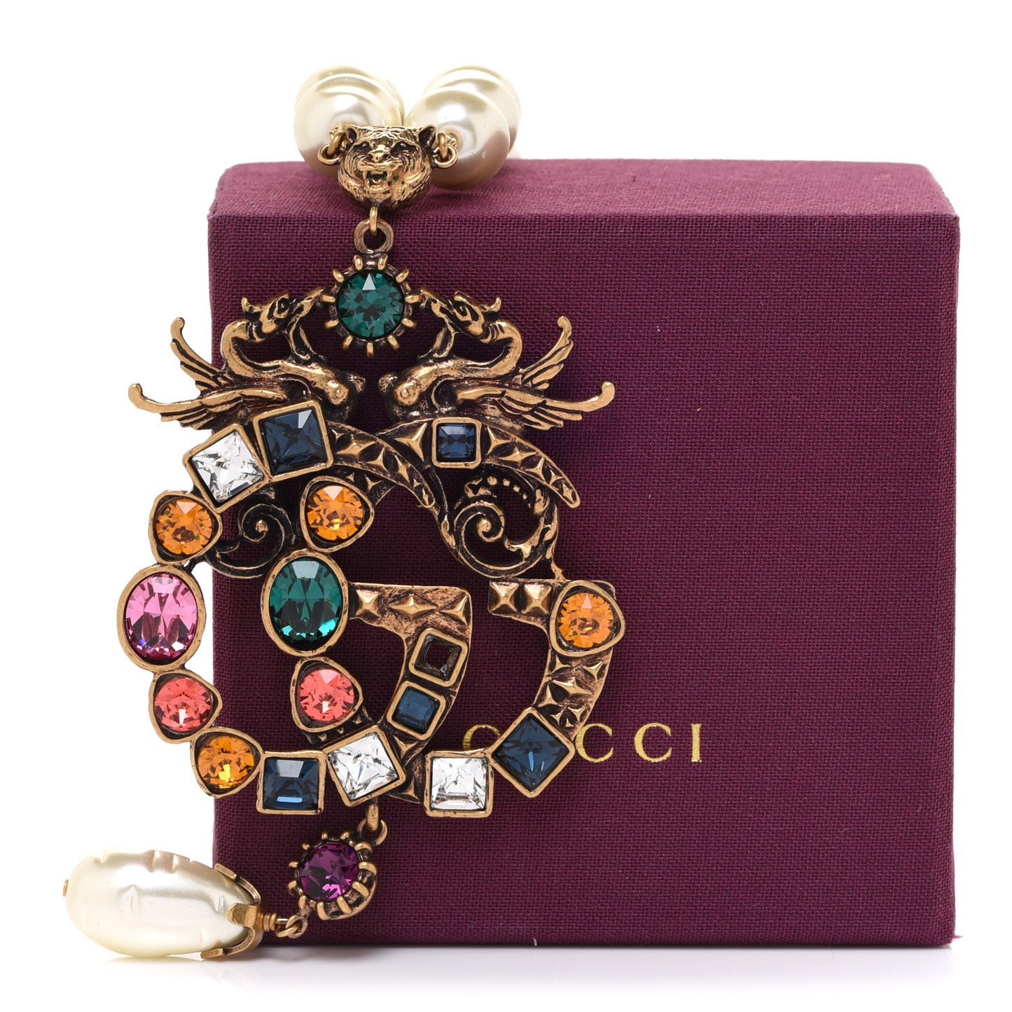 Crystal Pearl Marmont Dragon Necklace Aged Gold Multicolor