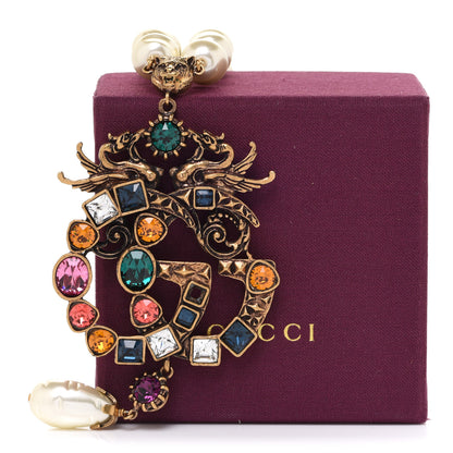 Gucci Crystal Pearl Marmont Dragon Necklace Aged Gold Multicolor 7 of 7