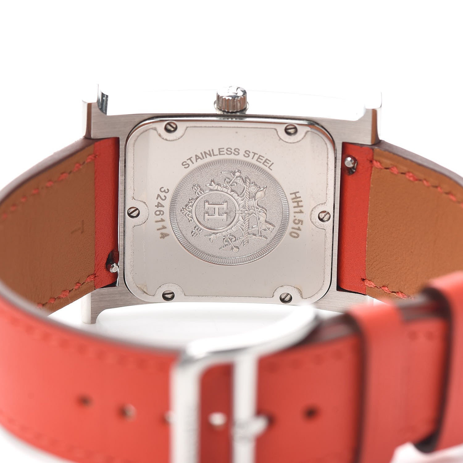 Hermes Stainless Steel Swift 26mm Heure H Hour Quartz Watch Orange 5 of 6