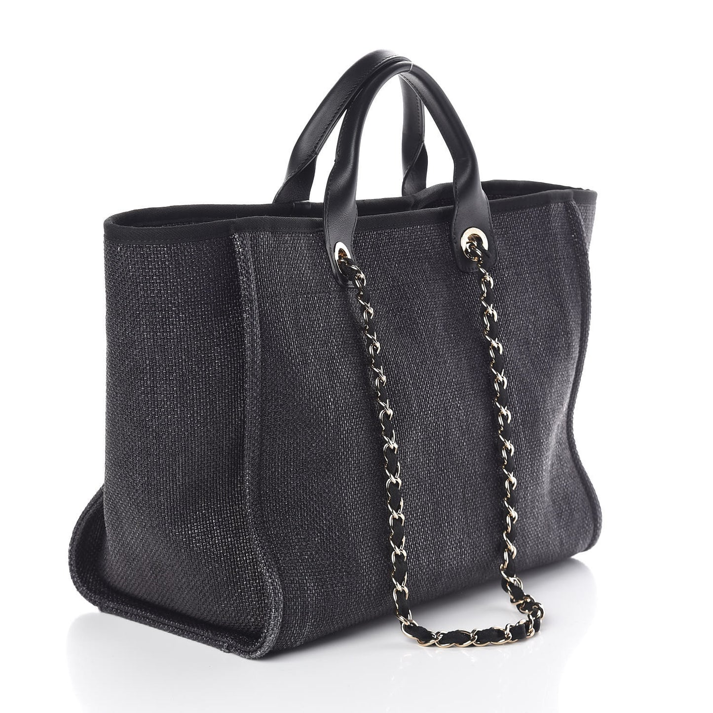 Woven Straw Raffia Large Deauville Tote Black