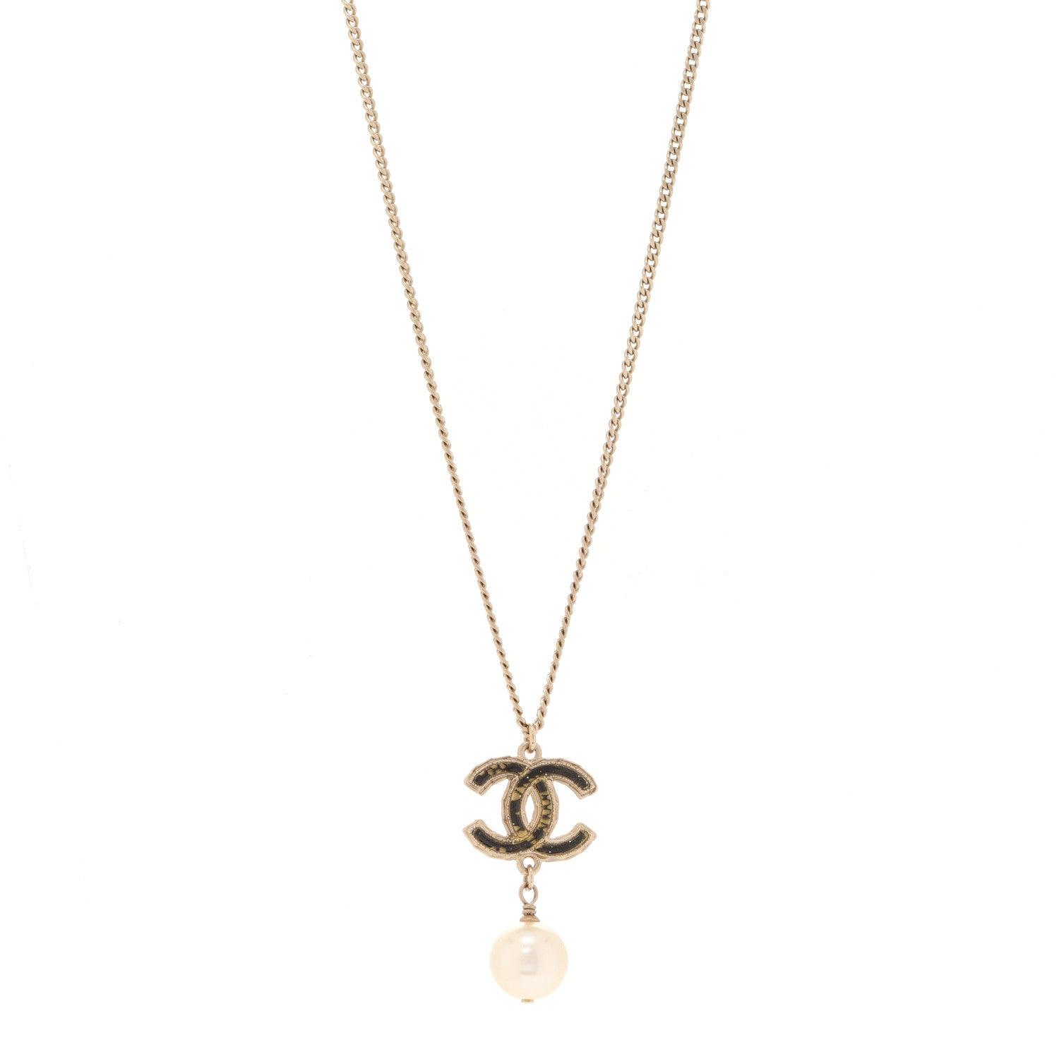 Chanel Enamel Pearl CC Baroque Drop Necklace Black Gold 1 of 6