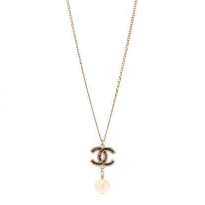 Chanel Enamel Pearl CC Baroque Drop Necklace Black Gold 1 of 6