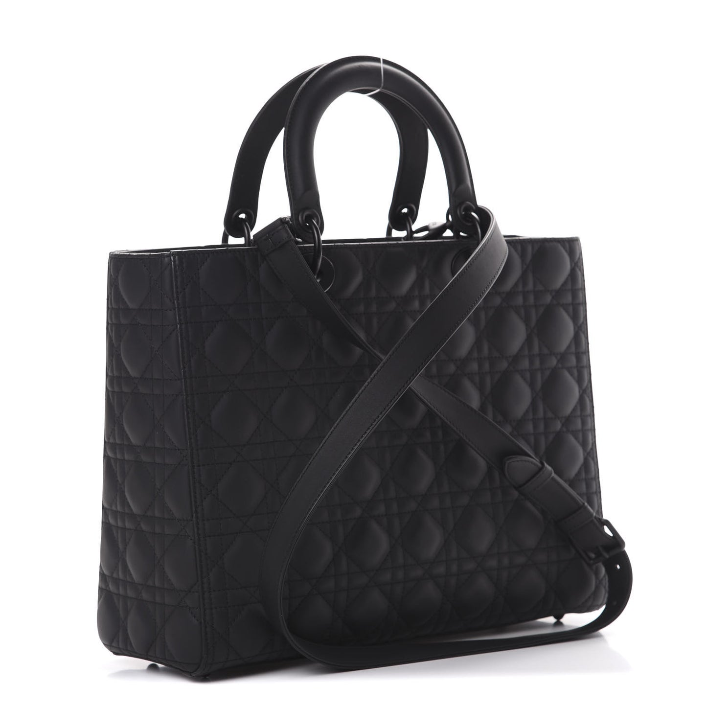Ultra Matte Calfskin Cannage Large Lady Dior Black