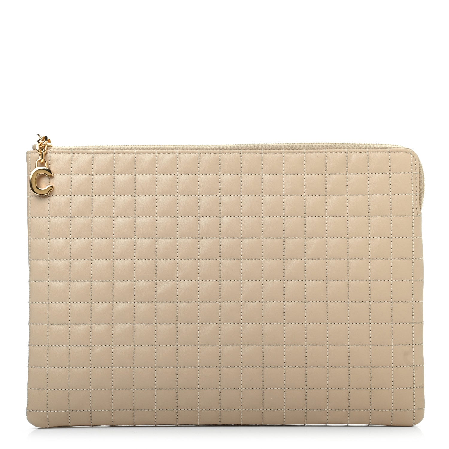 Celine Calfskin Quilted Zip Pouch Nude 1 of 8