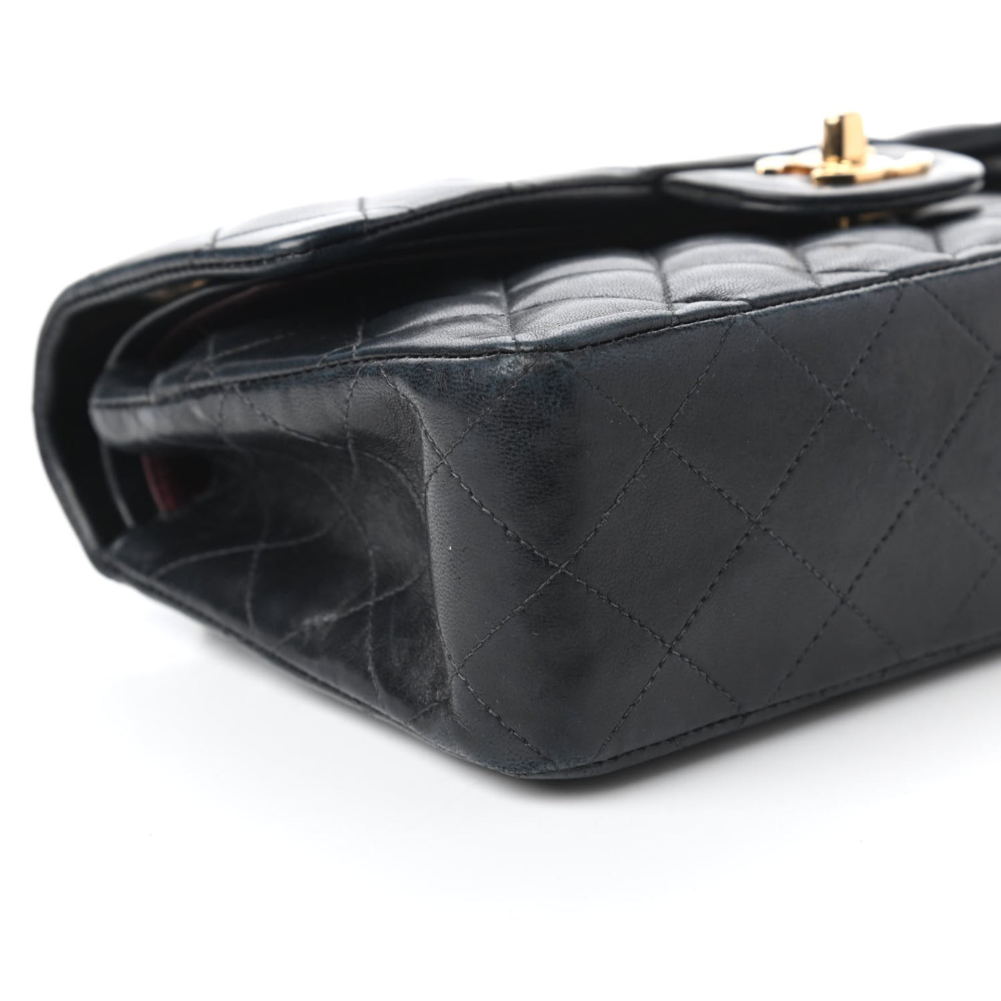 Lambskin Quilted Small Double Flap Navy