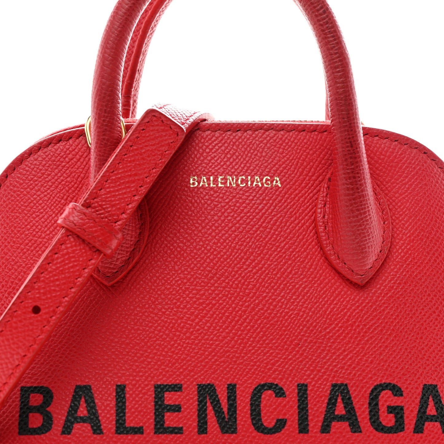 Signature Grained Calfskin Logo XXS Ville Top Handle Bag Rouge Lantern Black