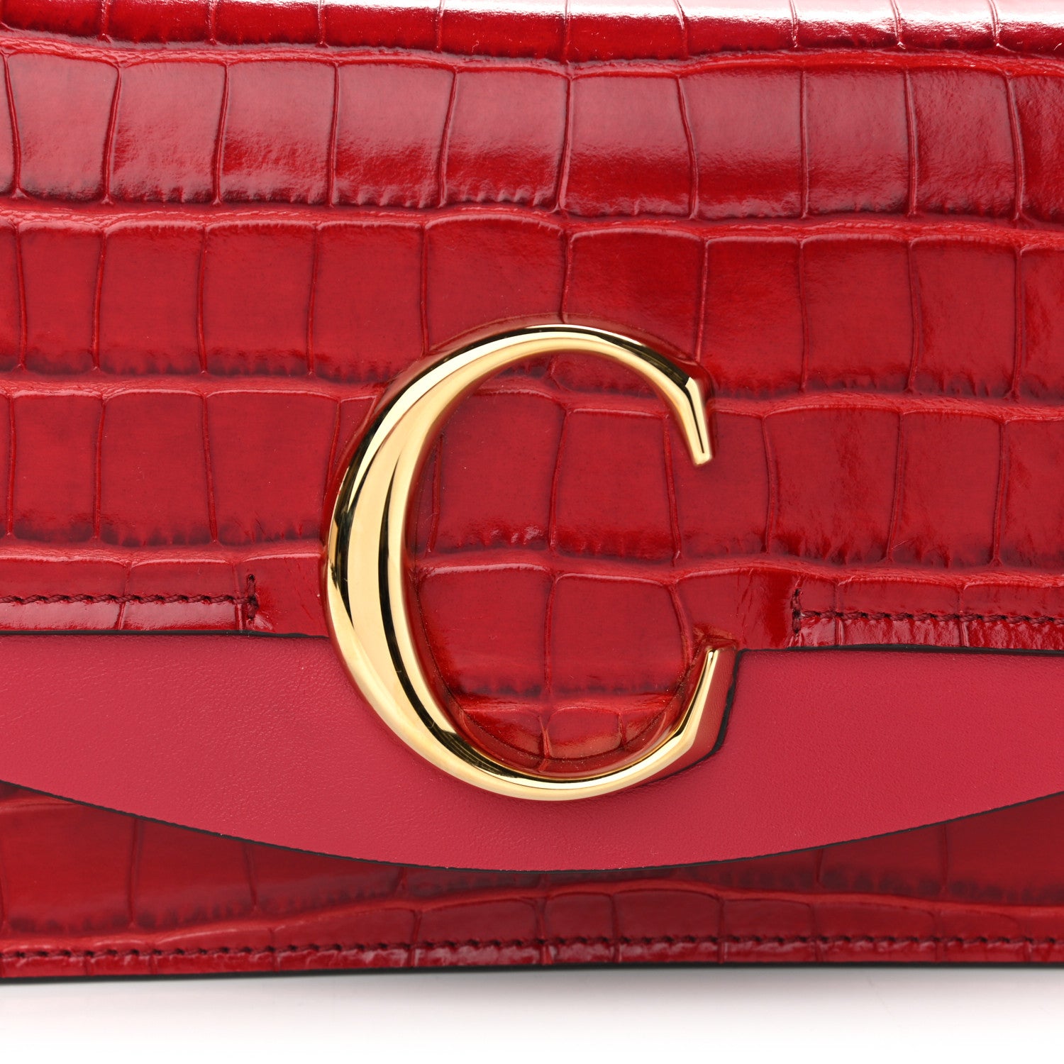 Chloe Calfskin Crocodile Embossed C Clutch With Chain Dusky Red 8 of 10
