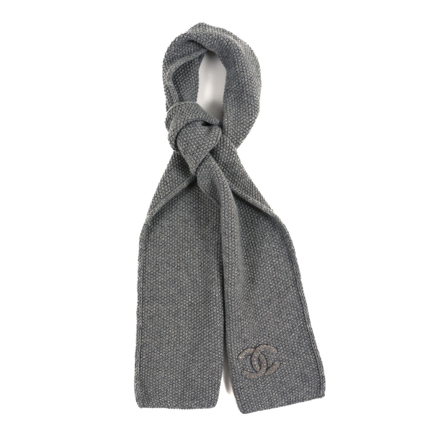 Chanel Cashmere Knit CC Scarf Grey 1 of 3