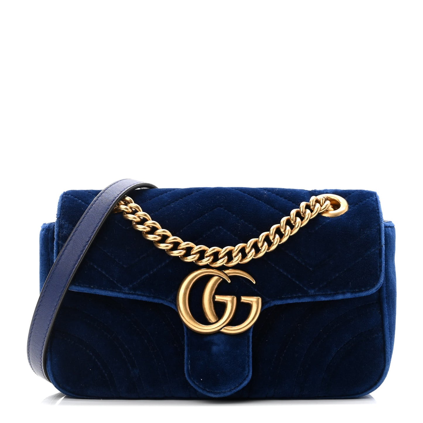 Velvet Matelasse Mini GG Marmont Shoulder Bag Cobalt Blue