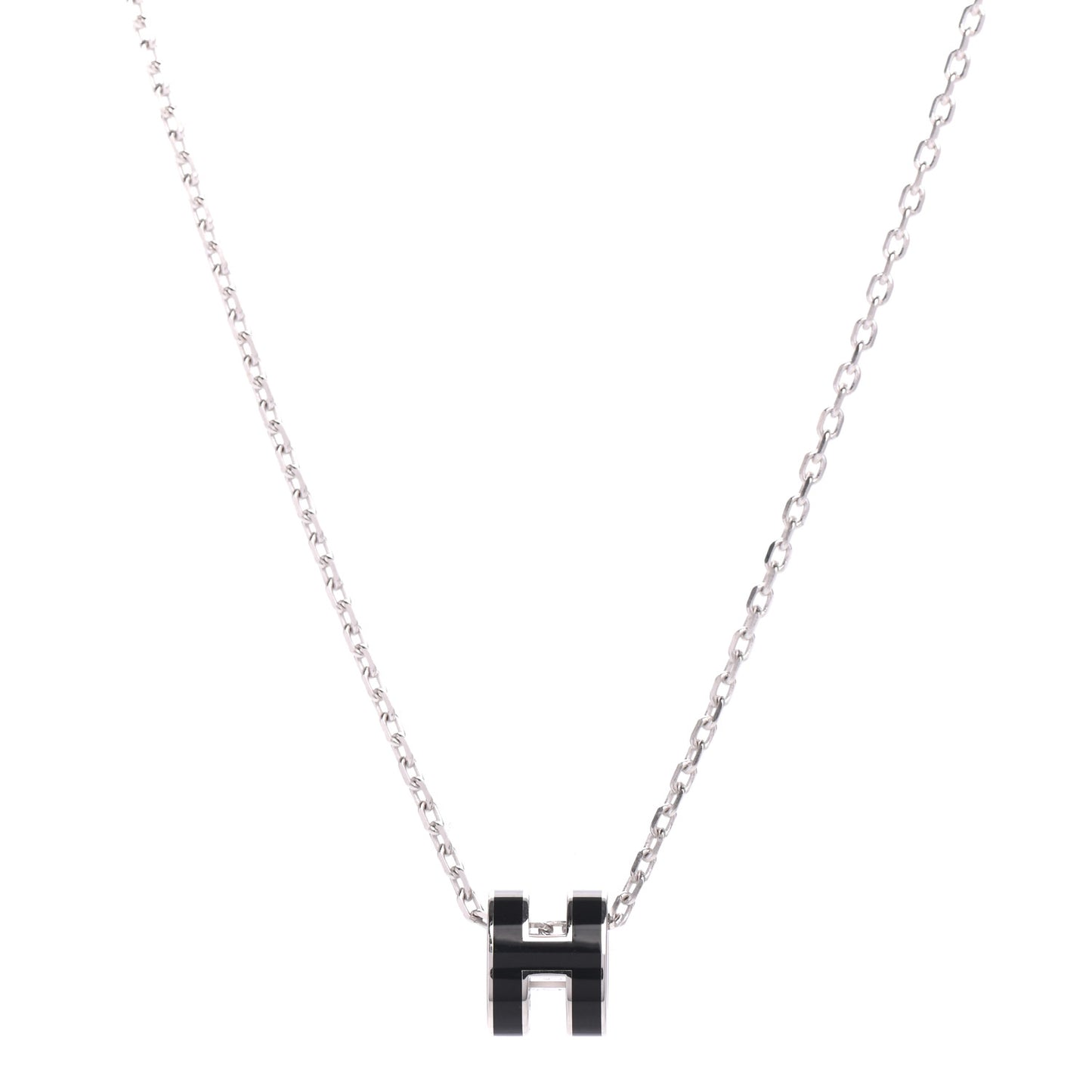 Lacquered Palladium Mini Pop H Pendant Necklace Black