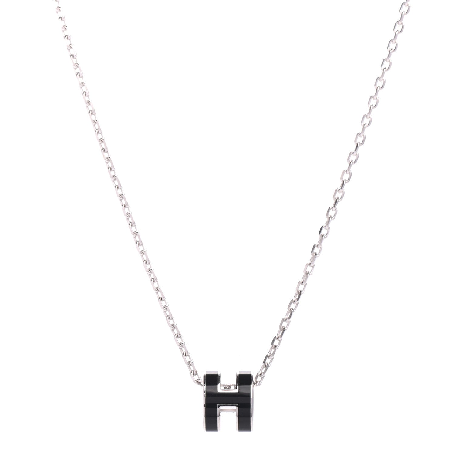 Hermes Lacquered Palladium Mini Pop H Pendant Necklace Black 1 of 6