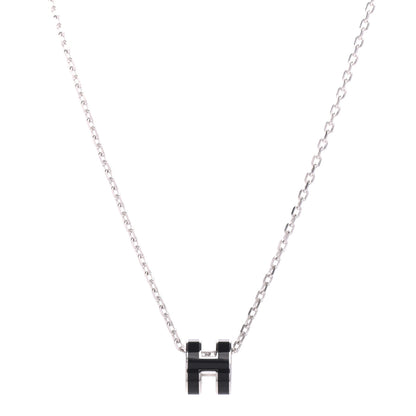 Hermes Lacquered Palladium Mini Pop H Pendant Necklace Black 1 of 6