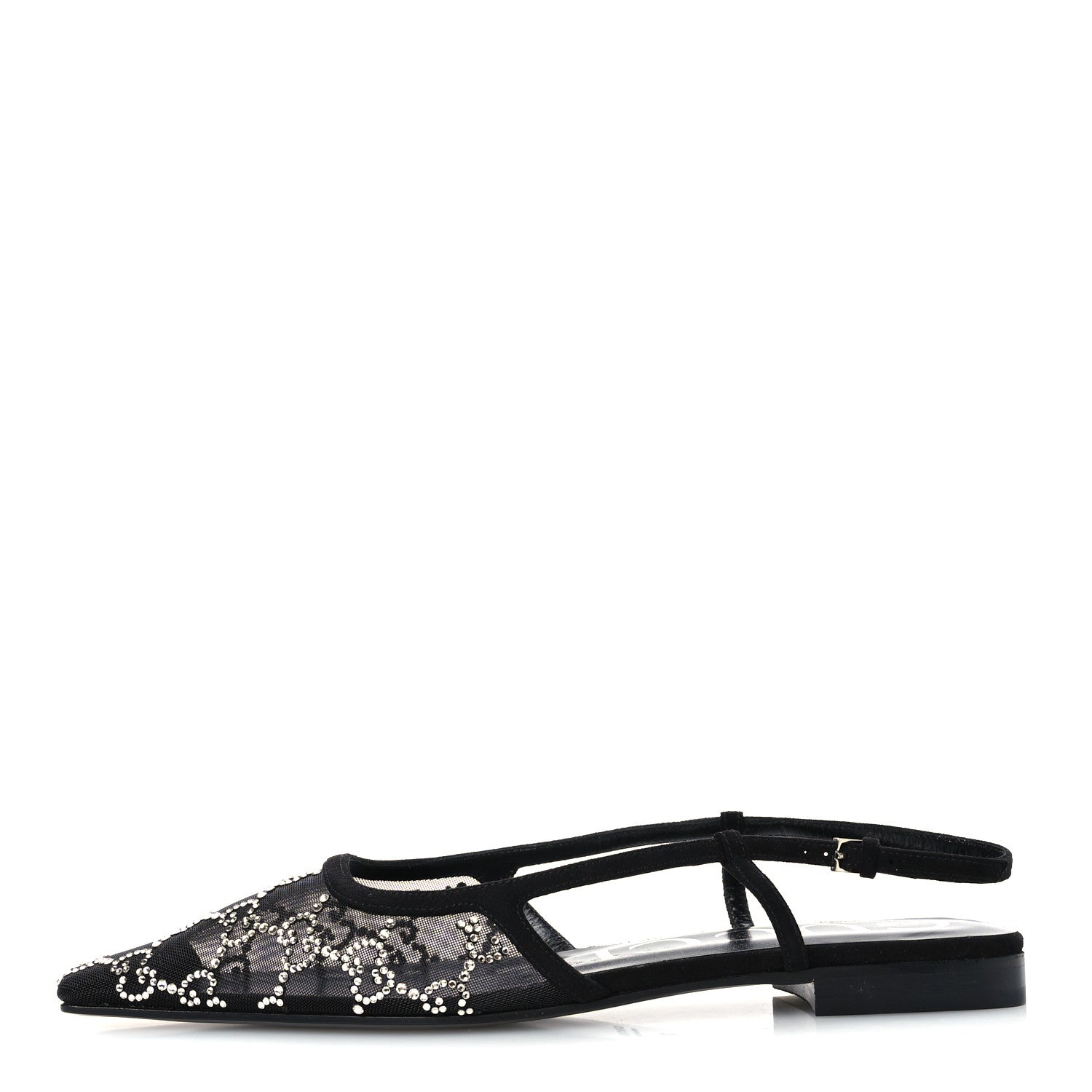 Gucci Suede Mesh Crystal GG Monogram Slingback Ballet Flats 39.5 Black 39 Black 1 of 9