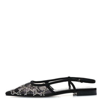 Gucci Suede Mesh Crystal GG Monogram Slingback Ballet Flats 39.5 Black 39 Black 1 of 9