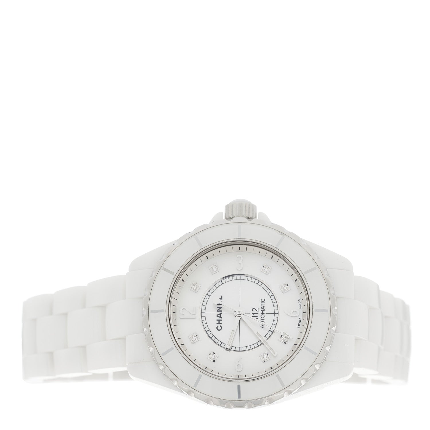 Chanel Stainless Steel Ceramic Diamond 38mm J12 Automatic Watch White 2 of 4