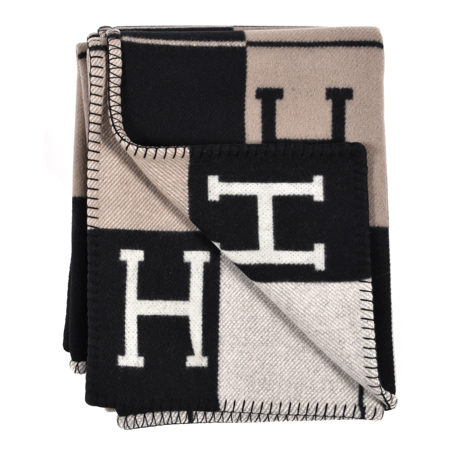 Hermes Wool Cashmere Avalon III Blanket Ecru Black 2 of 3