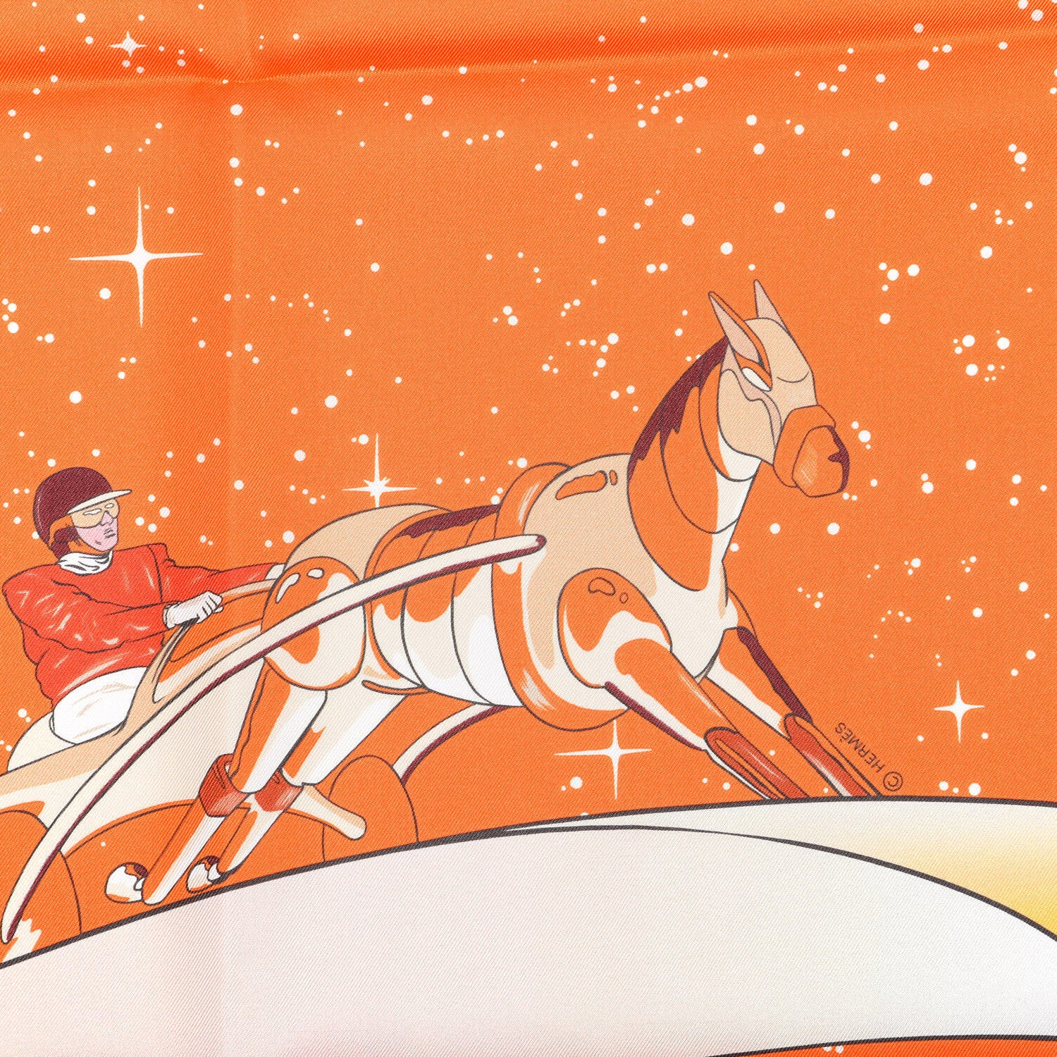 Hermes Silk Space Derby Scarf 90 Orange Creme Roux 4 of 4