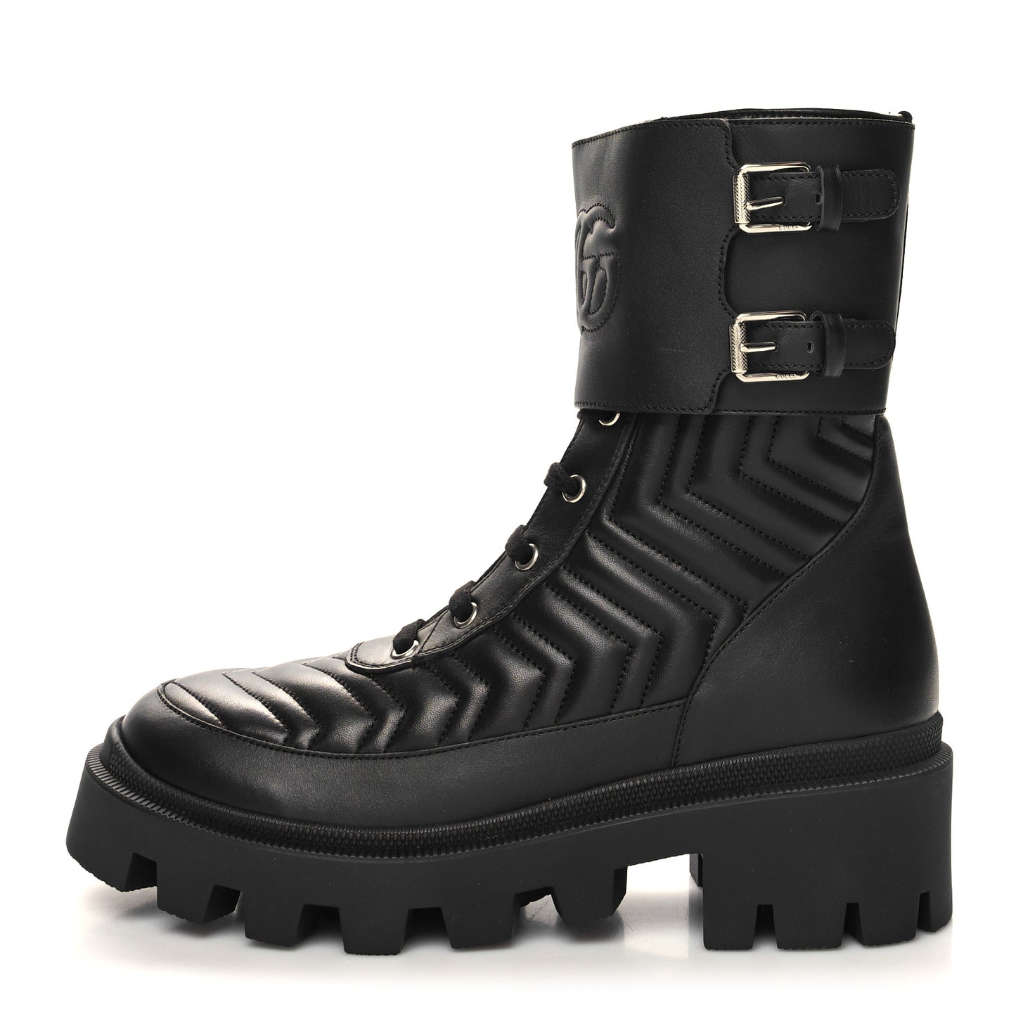 Nappa Frances GG Matelasse Platform Combat Boots 39 Black