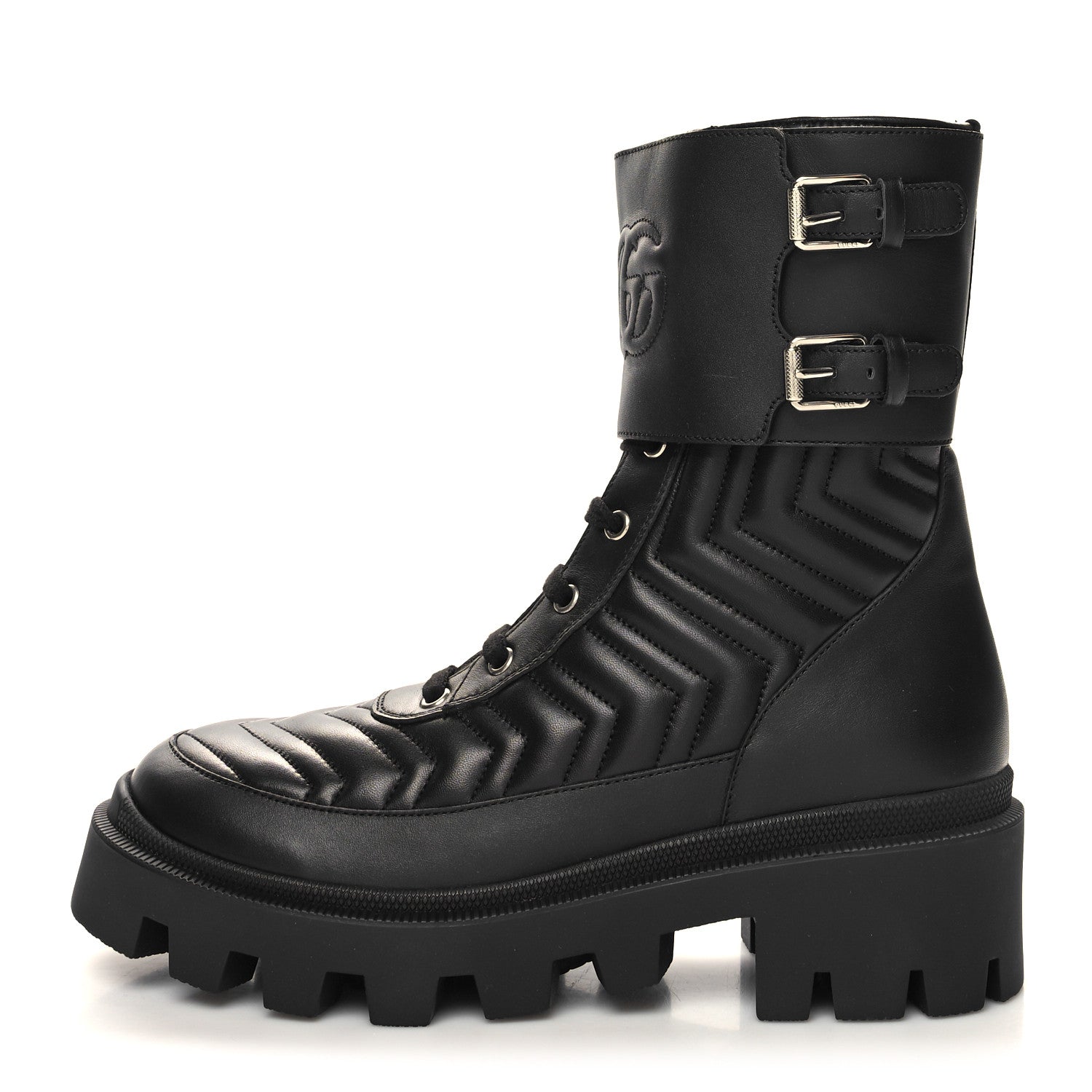 Gucci Nappa Frances GG Matelasse Platform Combat Boots 39 Black 1 of 9