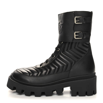 Gucci Nappa Frances GG Matelasse Platform Combat Boots 39 Black 1 of 9