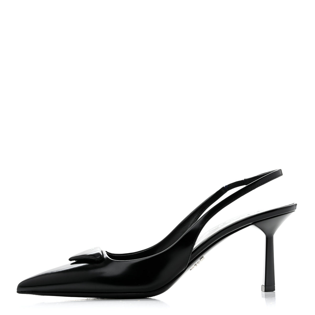 Spazzolato Triangle Logo Pointed Toe 75mm Slingback Pumps 37 Black
