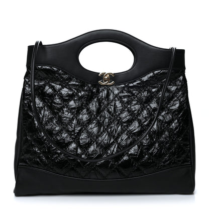 Chanel Crumpled Calfskin Quilted 31 Large Shopping Bag Black 1 of 9