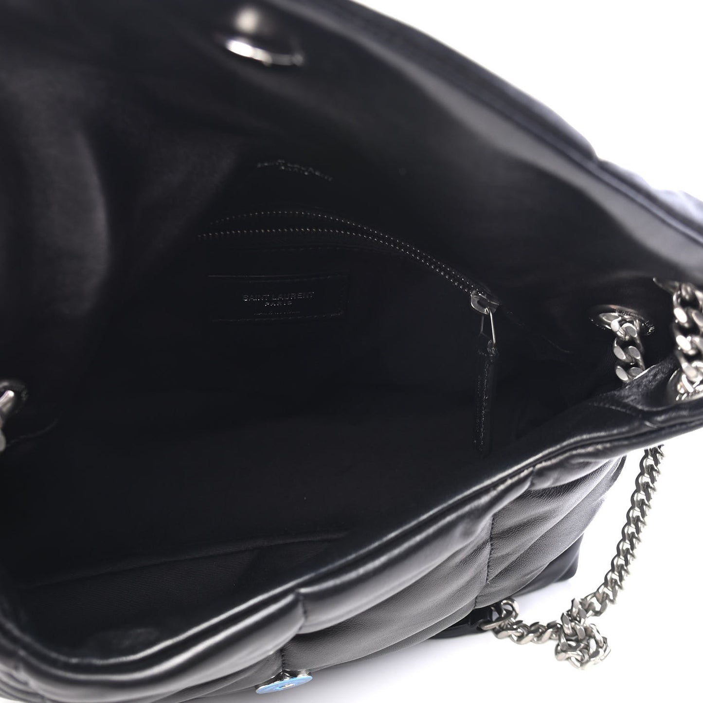 Lambskin Quilted Small Loulou Puffer Monogram Chain Satchel Black
