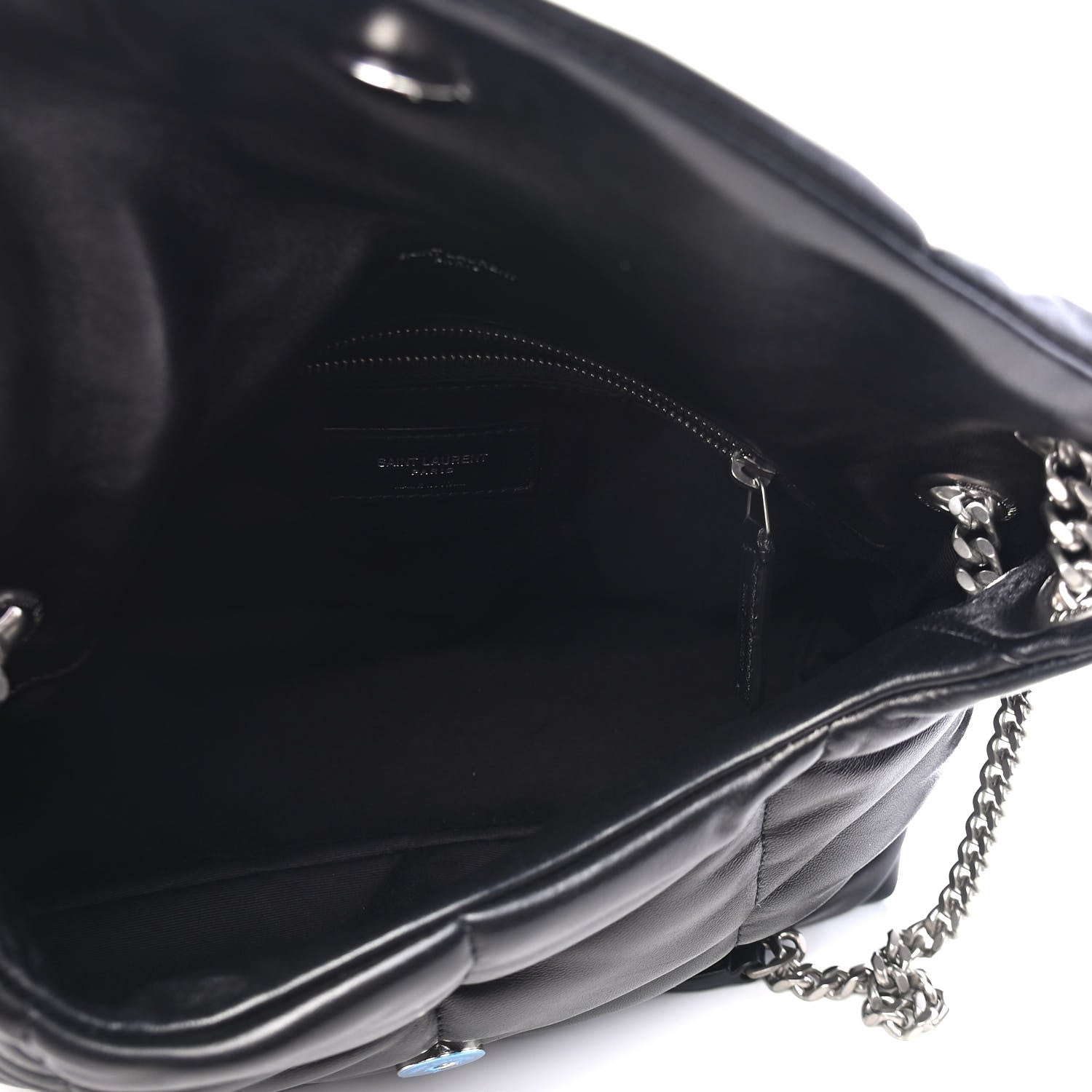 Saint Laurent Lambskin Quilted Small Loulou Puffer Monogram Chain Satchel Black 5 of 9