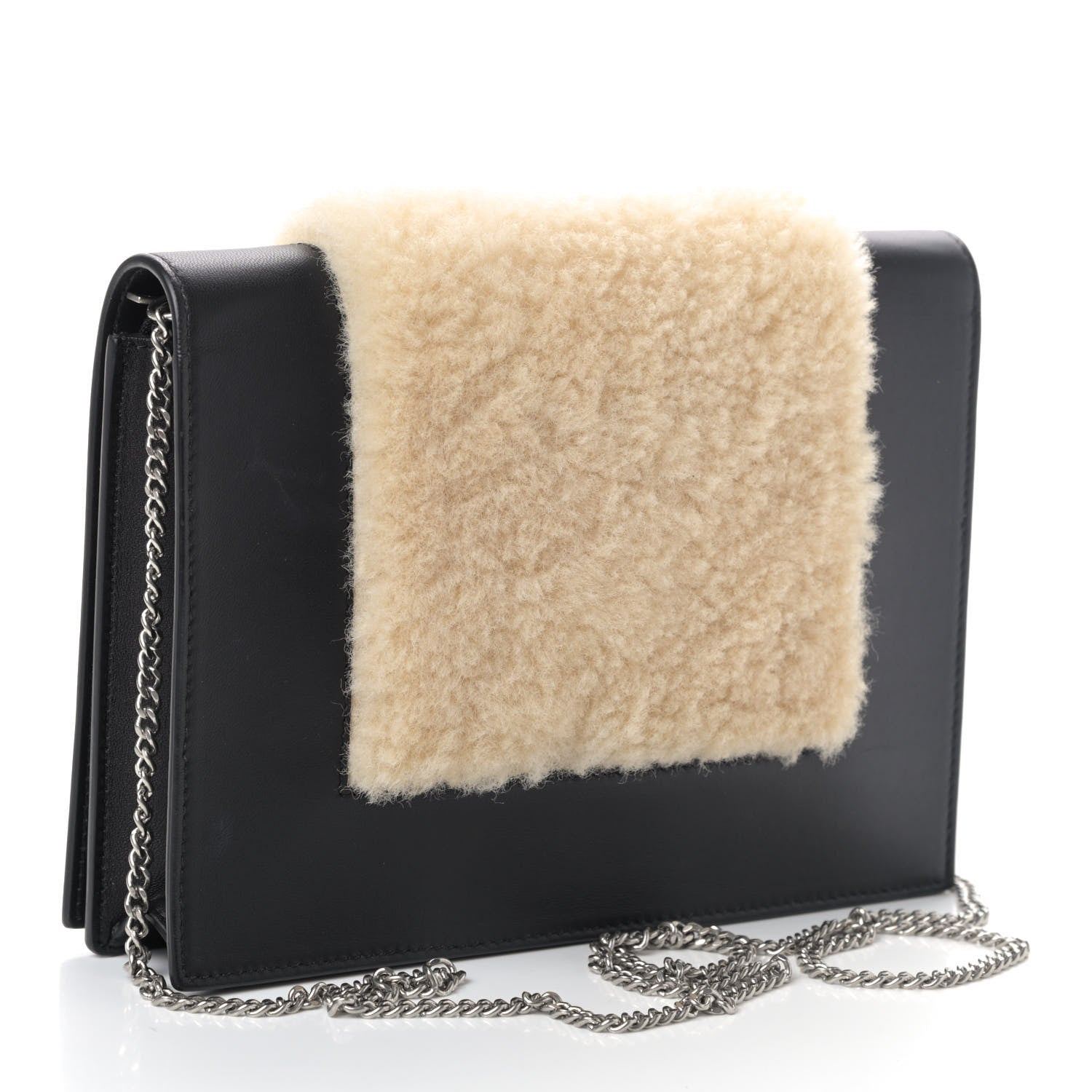 Celine Smooth Lambskin Shearling Frame Evening Chain Clutch Black 2 of 4