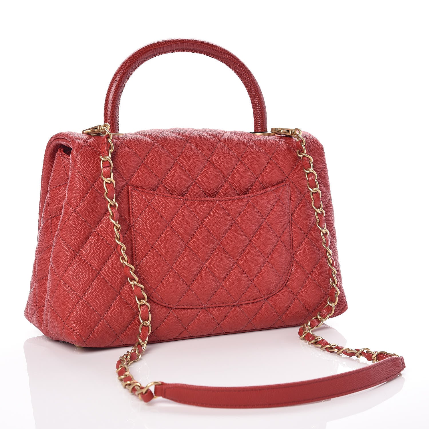 Chanel Caviar Lizard Quilted Small Coco Handle Flap Red 4 of 11