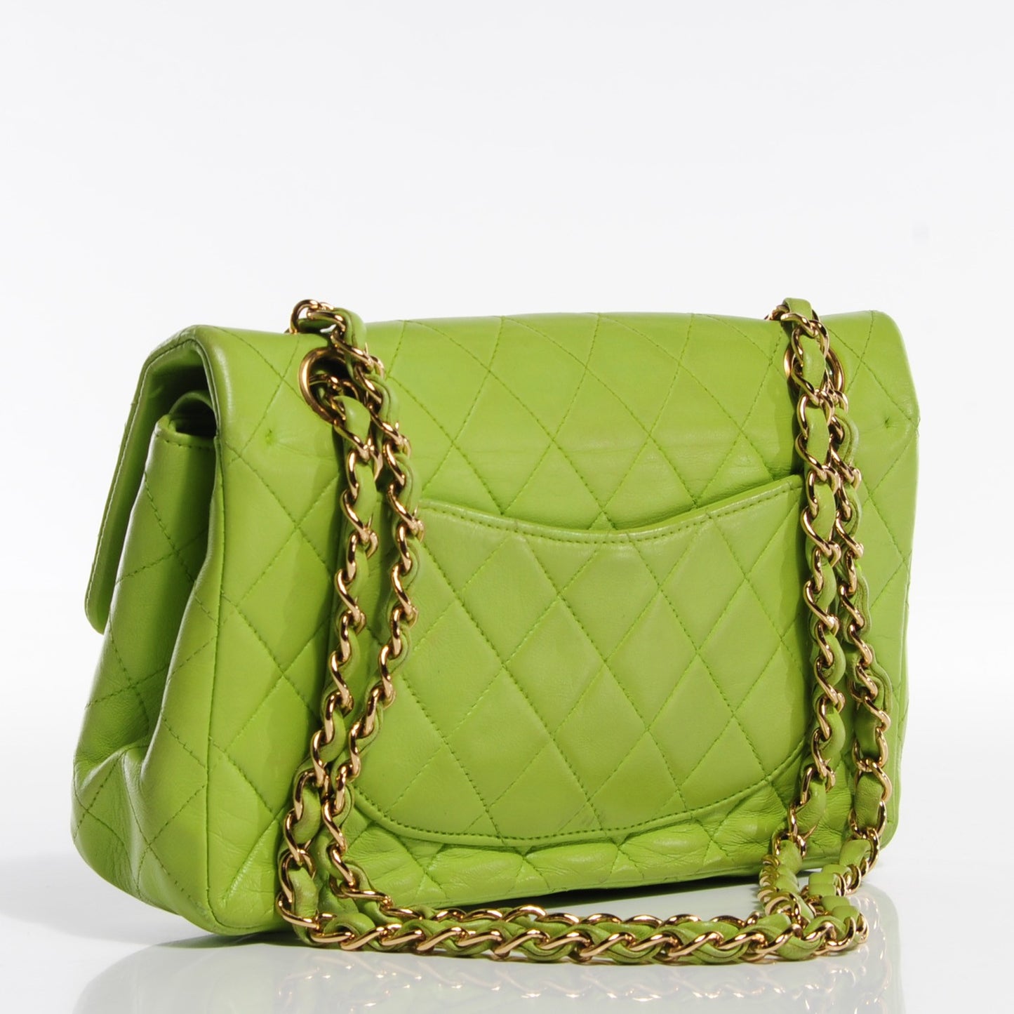 Lambskin Quilted Small Double Flap Green