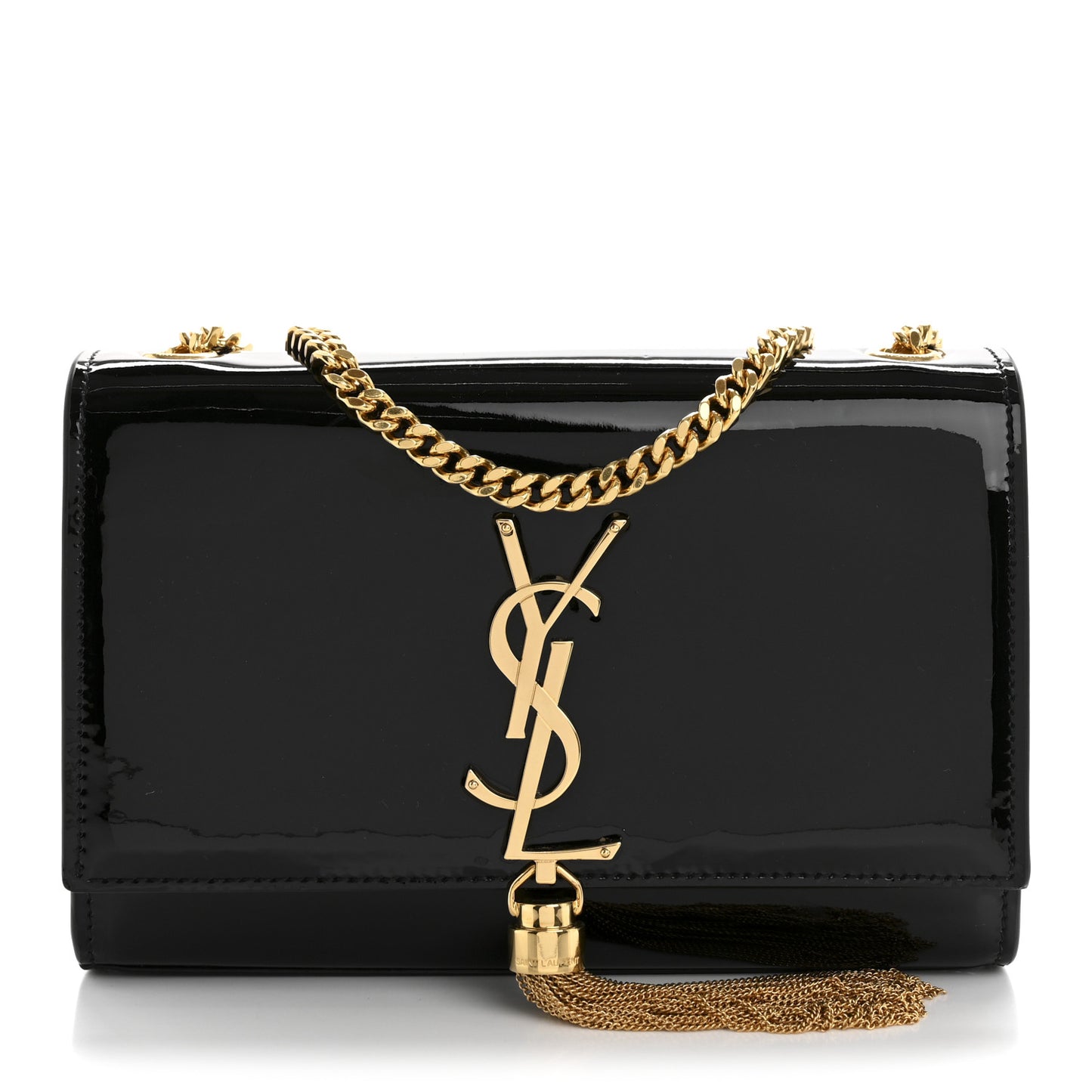 Patent Small Classic Monogram Kate Tassel Satchel Black