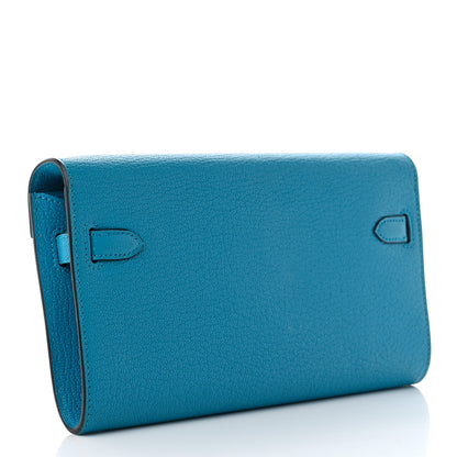 Hermes Chevre Mysore Kelly Wallet To Go Bleu Frida 3 of 7