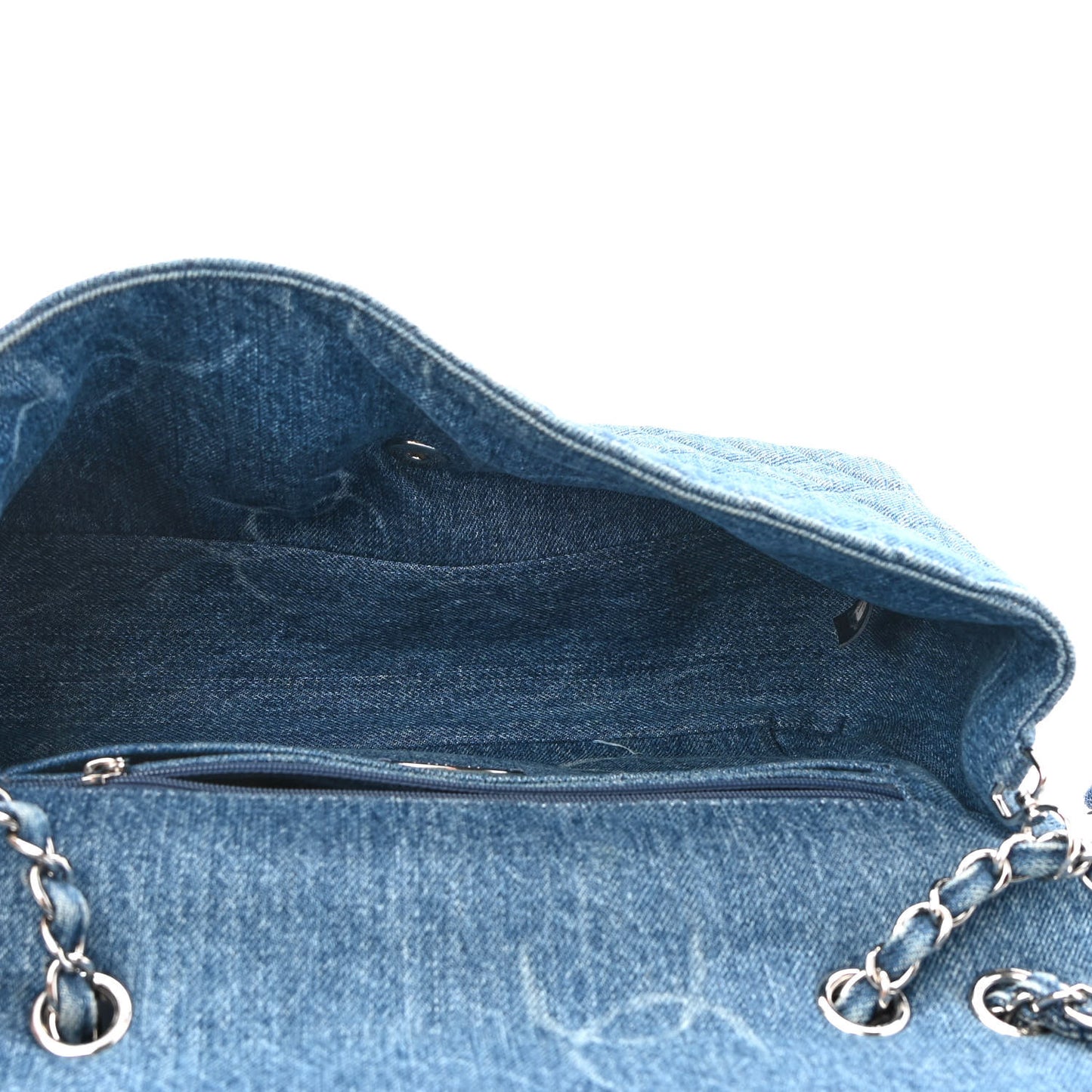 Denim Quilted CC Print Jumbo Single Flap Blue