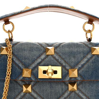 Valentino Garavani Denim Medium Roman Stud Shoulder Bag Light Denim Selleria 7 of 9
