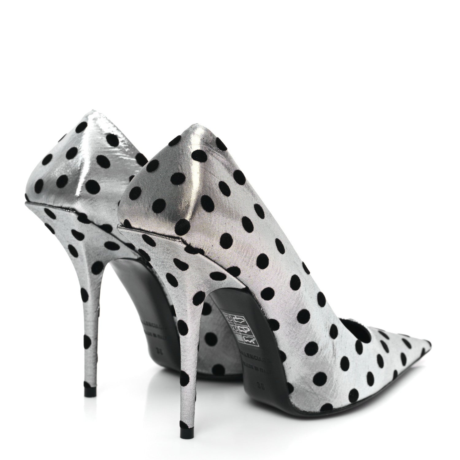 Balenciaga Shiny Fabric Square Knife 110mm Pumps 38 Silver Black 4 of 9