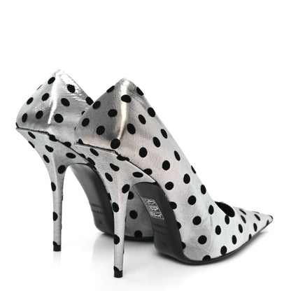 Balenciaga Shiny Fabric Square Knife 110mm Pumps 38 Silver Black 4 of 9