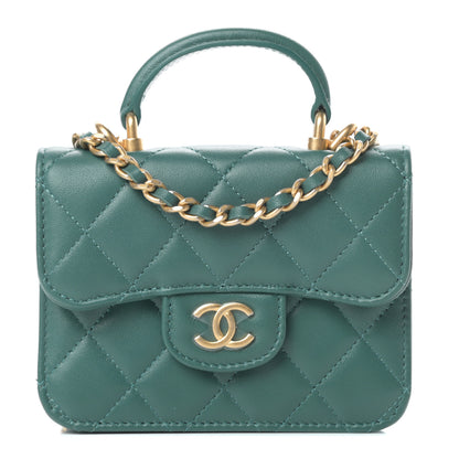 Chanel Lambskin Quilted Top Handle Flap Coin Purse With Chain Green 1 of 13