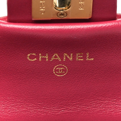 Chanel Calfskin Quilted Lady Handle Flap Card Holder With Chain Dark Pink 6 of 11
