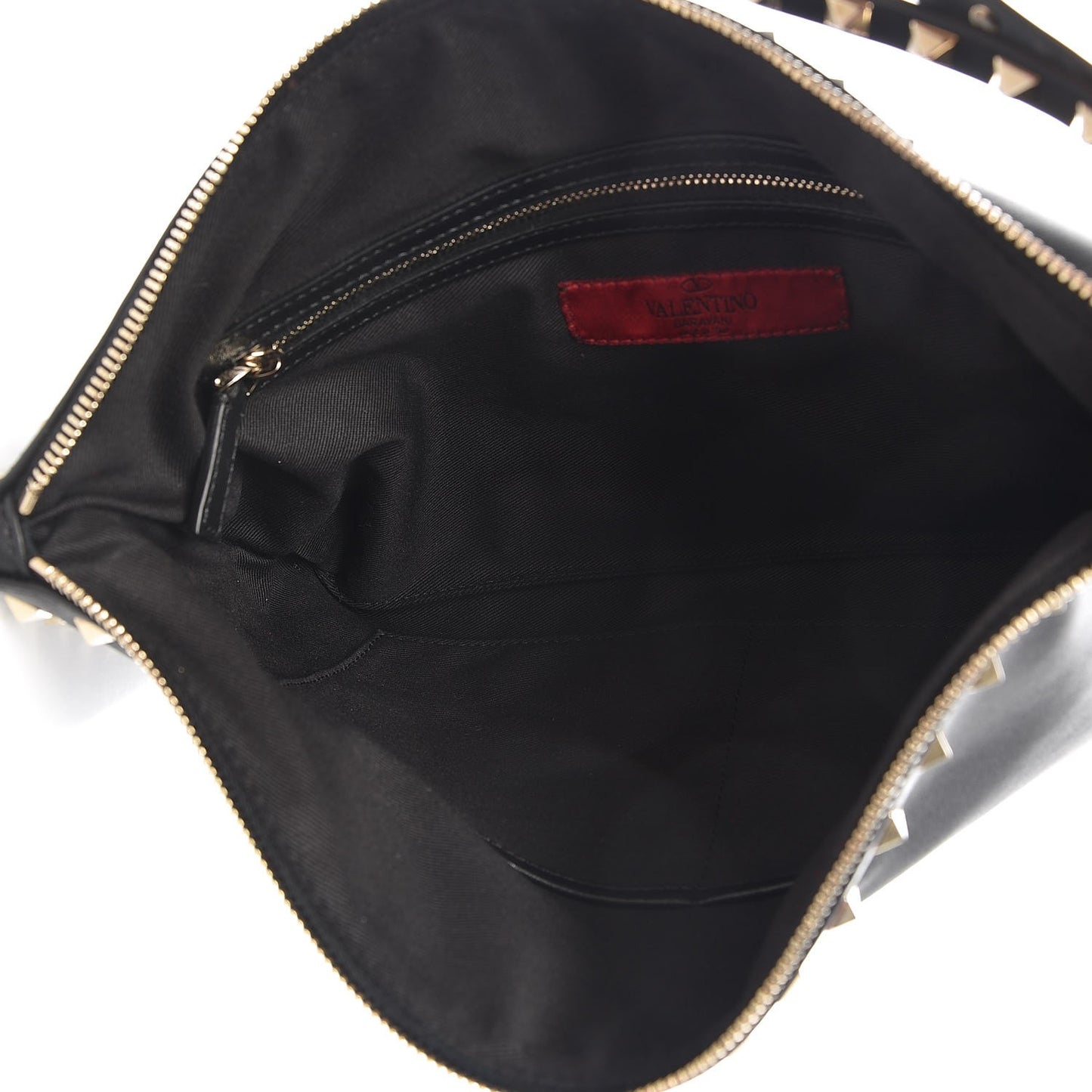 Vitello Large Rockstud Zip Wristlet Pouch Black