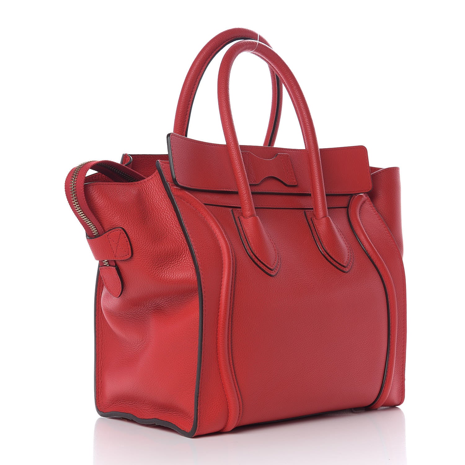 Celine Drummed Calfskin Mini Luggage Coquelicot 2 of 8